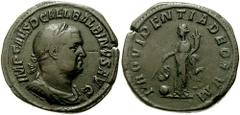 BALBINUS. 238 AD. Æ Sestertius (22.52 gm). Estimate $300  BALBINUS. 238 AD. Æ Sestertius (22.52 gm). Laureate, draped, and cuirassed bust right / Providentia standing left, holding wand over globe and
