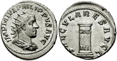 PHILIP II. 247-249 AD. AR Antoninianus (4.18 gm). Antioch mint. Struck circa 248 AD. Estimate $150 PHILIP II. 247-249 AD. AR Antoninianus (4.18 gm). Antioch mint. Struck circa 248 AD. Radiate, draped,
