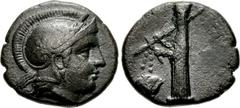 TROAS, Assos. Circa 450/40-400 BC. AR Tetrobol (14mm, 2.63 g, 12h). Head of Athena right, wearing crested Attic helmet / Archaic cult statue of Athena standing left, holding filleted spear and distaff