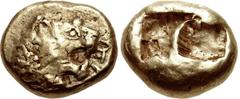 KINGS of LYDIA. temp. Ardys – Alyattes. Circa 630s-564/53 BC. EL Hekte – Sixth Stater (10mm, 2.36 g). Sardes mint. Head of roaring lion right; WALW (in Lydian) to right (only traces visible) / Incuse 