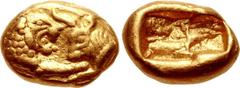 KINGS of LYDIA. Kroisos. Circa 564/53-550/39 BC. AV Sixth Stater (9mm, 1.35 g). Light standard. Sardes mint. Confronted foreparts of lion right and bull left / Two incuse squares of unequal size. Walb