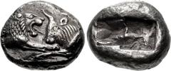 KINGS of LYDIA. Kroisos. Circa 564/53-550/39 BC. AR Half Stater (20.5mm, 5.30 g). Sardes mint. Confronted foreparts of lion and bull / Two incuse squares. Berk 23; Traité –; SNG Kayhan –; SNG von Aulo