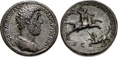 Commodus. AD 177-192. Æ Sestertius (34.5mm, 32.59 g, 12h). Rome mint. Struck AD 185. M COMMODVS AN TON AVG PIVS BRIT, bareheaded and draped bust right / VIRT AVG P M TR P X IMP VII COS IIII P P, S C b