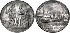 STUART (ORANGE). William III. As Prince of Orange, 1650-1702. AR Medal (49mm, 45.52 g, 12h). Landing of William at Torbay. By R. Arondeaux. Dated 1689 in Roman numerals . DEO VINDICE IUSTITIA COMITE (