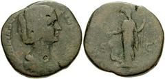 MANLIA SCANTILLA, wife of Didius Julianus. Augusta, 193 AD. Æ Sestertius (28mm, 18.67 gm). Draped bust right / Juno standing facing, head left, holding patera and sceptre; peacock at feet. RIC IV 18a;