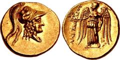 KINGS of MACEDON. Alexander III ‘the Great’. 336-323 BC. AV Stater (20.5mm, 8.60 g, 5h). Tyre mint. Struck under Menes. Dated RY 25 of ‘Ozmilk (325/4 BC). Head of Athena right, wearing crested Corinth