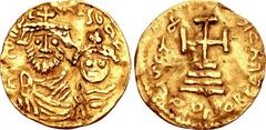 Heraclius, with Heraclius Constantine. 610-641. AV “Solidus” (18mm, 1.87 g, 12h). Contemporary imitation of a Constantinople mint issue. Crowned and draped facing busts of Heraclius and Constantine; h