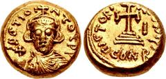 Justinian II. First reign, 685-695. AV Solidus (12mm, 4.31 g, 6h). Carthage (or branch) mint. Dated RY 10 (late 695). IЧSTIOI AτOC P P (Ч retrograde), crowned and draped bust facing, bearded, holding 