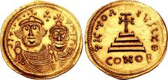AVARS. Pseudo-Imperial coinage. AV Solidus (21mm, 4.54 g, 6h). In the name of Byantine emperors Heraclius and Heraclius Constantine (610-641). LITOΩ•-TΩIΩ (L retrograde), crowned facing busts of Herac