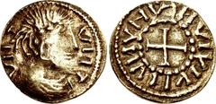 FRISIANS. 9th century. Pale AV Solidus (20mm, 4.55 g). In the name of Carolingian emperor Louis the Pious (814-840). VIIT-VIIT, laureate and draped bust right / VNVVIVIVIVIVIIVИ, cross pattée within b