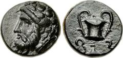 LYDIA, Uncertain (Sardes?). 4th century BC. Æ (12mm, 1.55 g, 12h). Head of Dionysios left, wearing ivy wreath / Kantharos; F (in Lydian) and S (in Lydian) flanking. Vögtli, Pergamon 524; CNG E-248, lo