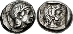 DYNASTS of LYCIA. Kherei. Circa 410-390 BC. AR Stater (17mm, 8.53 g, 1h). Telmessos mint. Helmeted head of Athena right; KH (in Lycian) behind and on neck guard / Bearded head of Herakles right, weari
