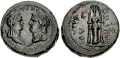 LYDIA, Hypaepa. Nero, with Statilia Messalina. AD 54-68. Æ (27mm, 15.01 g, 12h). Gaius Julius Hegesippus, grammateus . Struck circa AD 66-68. Draped bust of Messalina right, facing laureate head of Ne