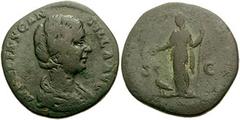 MANLIA SCANTILLA, wife of Didius Julianus. Augusta, 193 AD. Æ Sestertius (29mm, 20.29 gm). Draped bust right / Juno standing facing, head left, holding patera and sceptre; peacock at feet. RIC IV 18a;