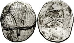 SICILY, Selinos. Circa 540/530-510 BC. AR Didrachm (8.83 gm). Estimate $1000 SICILY, Selinos. Circa 540/530-510 BC. AR Didrachm (8.83 gm). Selinon leaf / Incuse square divided into twelve sections. Ar