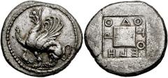 THRACE, Abdera. Circa 473-448 BC. AR Tetradrachm (14.56 gm). Magistrate Herodotos (II). Estimate $7500 THRACE, Abdera. Circa 473-448 BC. AR Tetradrachm (14.56 gm). Magistrate Herodotos (II). Griffin s