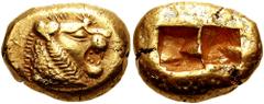 KINGS of LYDIA. Uncertain King. Before 561 BC. EL Third Stater - Trite (4.73 gm). Estimate $1500 KINGS of LYDIA. Uncertain King. Before 561 BC. EL Third Stater - Trite (4.73 gm). Head of roaring lion 