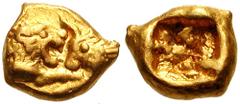 KINGS of LYDIA. Time of Kroisos. Circa 561-515. AV 1/24th Stater (0.45 gm). Heavy series. Struck at Sardes. Estimate $1000 KINGS of LYDIA. Time of Kroisos. Circa 561-515. AV 1/24th Stater (0.45 gm). H