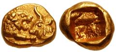 KINGS of LYDIA. Time of Kroisos. Circa 561-515 BC. AV Twelfth Stater (0.67 gm). Light Series. Struck at Sardes. Estimate $1500 KINGS of LYDIA. Time of Kroisos. Circa 561-515 BC. AV Twelfth Stater (0.6
