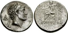 SELEUKID KINGS of SYRIA. Antiochos V. 164-162 BC. AR Tetradrachm (16.39 gm). Ake-Ptolemais mint. Estimate $1000 SELEUKID KINGS of SYRIA. Antiochos V. 164-162 BC. AR Tetradrachm (16.39 gm). Ake-Ptolema