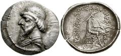 KINGS of PARTHIA. Mithradates I. Circa 171-132 BC. AR Drachm (3.75 gm). Hekatompylos mint. Estimate $200 KINGS of PARTHIA. Mithradates I. Circa 171-132 BC. AR Drachm (3.75 gm). Hekatompylos mint. Bear