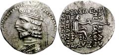 KINGS of PARTHIA. Artabanos II. April 75 - 62/1 BC. AR Drachm (4.08 gm). Aria mint. Estimate $300 KINGS of PARTHIA. Artabanos II. April 75 - 62/1 BC. AR Drachm (4.08 gm). Aria mint. Diademed bust left