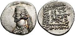 KINGS of PARTHIA. Mithradates IV. 58/7 - 54/3 BC. AR Drachm (4.09 gm). Rhagae mint. Estimate $150 KINGS of PARTHIA. Mithradates IV. 58/7 - 54/3 BC. AR Drachm (4.09 gm). Rhagae mint. Diademed bust left