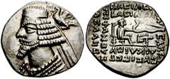 KINGS of PARTHIA. Phraates IV. 38-2 BC. AR Drachm (3.60 gm). Court mint at Susa. Estimate $150 KINGS of PARTHIA. Phraates IV. 38-2 BC. AR Drachm (3.60 gm). Court mint at Susa. Diademed bust left, wart