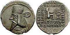KINGS of PARTHIA. Artabanos III. 10-38 AD. AR Drachm (3.82 gm). Ekbatana mint. Estimate $150 KINGS of PARTHIA. Artabanos III. 10-38 AD. AR Drachm (3.82 gm). Ekbatana mint. Diademed bust left, long poi