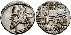 KINGS of PARTHIA. Vologases III. 105-147 AD. AR Drachm (3.76 gm). Ekbatana mint. Estimate $150 KINGS of PARTHIA. Vologases III. 105-147 AD. AR Drachm (3.76 gm). Ekbatana mint. Diademed bust left, medi