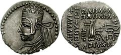 KINGS of PARTHIA. Parthamaspates. 116 AD. AR Drachm (3.74 gm). Ekbatana mint. Estimate $200  KINGS of PARTHIA. Parthamaspates. 116 AD. AR Drachm (3.74 gm). Ekbatana mint. Diademed bust left, medium po