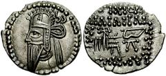 KINGS of PARTHIA. Vologases VI. 208-228 AD. AR Drachm (3.59 gm). Ekbatana mint. Estimate $150  KINGS of PARTHIA. Vologases VI. 208-228 AD. AR Drachm (3.59 gm). Ekbatana mint. Diademed bust left, long 