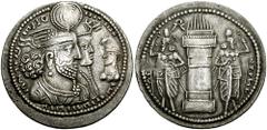 SASANIAN KINGS of PERSIA. Bahram II, with Queen and Prince 4. 276-293 AD. AR Drachm (4.20 gm). Estimate $300  SASANIAN KINGS of PERSIA. Bahram II, with Queen and Prince 4. 276-293 AD. AR Drachm (4.20 