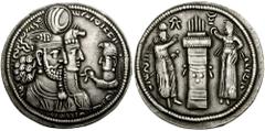 SASANIAN KINGS of PERSIA. Bahram II, with Queen and Prince 4. 276-293 AD. AR Drachm (4.15 gm). Estimate $300  SASANIAN KINGS of PERSIA. Bahram II, with Queen and Prince 4. 276-293 AD. AR Drachm (4.15 