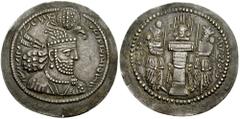 SASANIAN KINGS of PERSIA. Hormizd II. 303-309 AD. AR Drachm (3.71 gm). Estimate $200 SASANIAN KINGS of PERSIA. Hormizd II. 303-309 AD. AR Drachm (3.71 gm). Degraded Pahlavi legend, crowned and cuirass