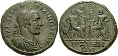 THRACE, Bizya. Philip I. 244-249 AD. Æ Medallic 40mm (33.69 gm). Estimate $3000 THRACE, Bizya. Philip I. 244-249 AD. Æ Medallic 40mm (33.69 gm). AVT M IOVL FILIPPOC AVG, laureate, draped, and cuirasse