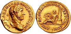 HADRIAN. 117-138 AD. AV Aureus (7.34 gm). Dated 874 AUC (April 21, 121 AD). Estimate $20000  HADRIAN. 117-138 AD. AV Aureus (7.34 gm). Dated 874 AUC (April 21, 121 AD). IMP CAES HADRIANVS AVG COS III,