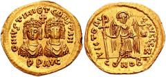 JUSTIN II and TIBERIUS II. 26 September- 5 October 578 AD. AV Solidus (4.39 gm). Constantinople mint. Estimate $50000  JUSTIN II and TIBERIUS II. 26 September- 5 October 578 AD. AV Solidus (4.39 gm). 