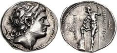 KINGS of MACEDON. Demetrios I Poliorketes. 306-283 BC. AR Tetradrachm (31mm, 17.16 g, 12h). Pella mint. Struck circa 291-290 BC. Diademed and horned head right / BAΣIΛEΩΣ ΔHMHTPIOY, Poseidon Pelagaios