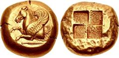 MYSIA, Uncertain. Possibly a colony or outpost of Kyzikos. 5th-4th cenutries BC. EL Stater (18.5mm, 16.05 g). Phokaic standard. Forepart of Pegasos left, legs splayed forward; below, spearhead left / 