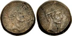 The Triumvirs. Octavian and Divus Julius Caesar. 38 BC. Æ Sestertius or Dupondius (29mm, 25.13 g, 1h). Mint in southern Italy(?). Bare head of Octavian right, wearing slight beard; CAESAR downward to 