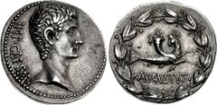 Augustus. 27 BC-AD 14. AR Cistophorus (25mm, 11.97 g, 11h). Pergamum mint. Struck 27-26 BC. IMP • CAESAR, bare head right / AVGVSTVS, capricorn right, head left, bearing cornucopia on back; all within