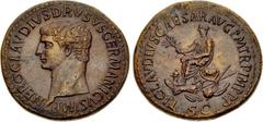 Nero Claudius Drusus. Died 9 BC. Æ Sestertius (37mm, 27.30 g, 6h). Rome mint. Struck under Claudius, AD 42-43. NERO • CLAVDIVS DRVSVS GERMANICVS IMP, bare head left / TI CLAVDIVS CAESAR AVG P M TR P •