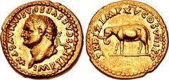 Titus. AD 79-81. AV Aureus (18mm, 7.19 g, 6h). Rome mint. Struck 1 January-30 June AD 80. IMP TITVS CAES VESPASIAN AVG P M, laureate head left / TR P IX IMP XV COS VIII P P, female(?) African elephant