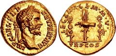 Septimius Severus. AD 193-211. AV Aureus (20mm, 7.14 g, 12h). Rome mint. Struck AD 193. IMP CAE • L • SEP SEV PERT AVG, laureate bust right / LEG XIIII • GEM • M • V •, TR P COS in exergue, legionary 