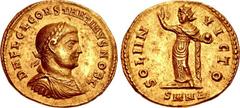 Constantine II. As Caesar, AD 316-337. AV Aureus (21mm, 5.35 g, 12h). Nicomedia mint, 4th officina. Struck AD 319. D N FL CL CONSTANTINVS NOB C, laureate, draped, and cuirassed bust right / SOLI IN VI