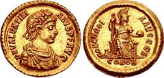 Valentinian II. AD 375-392. AV Solidus (21mm, 4.46 g, 7h). Constantinople mint, 6th officina. Struck AD 388-392. D N VALENTINI ANVS P F AVG, rosette-diademed, draped, and cuirassed bust right / CONCOR