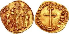 UNCERTAIN ITALY. AV Solidus (22mm, 4.48 g, 3h). Uncertain mint. Struck after 829. Three crowned figures (Heraclonas, Heraclius, and Heraclius Constantine) standing facing, each holding globus cruciger