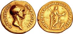 Trajan. AD 98-117. AV Aureus (19.5mm, 6.88 g, 8h). Restitution issue of Julius Caesar. Rome mint. Struck circa AD 107 or 112/113. C IVLIVS CAES IMP COS III, bare head of Caesar right / IMP CAES TRAIAN