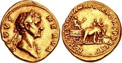 Trajan. AD 98-117. AV Aureus (18.5mm, 7.31 g, 6h). Restitution issue of Divus Nerva. Rome mint. Struck circa AD 107 or 112/113. DIVVS NERVA, laureate head of Nerva right / IMP CAES TRAIAN AVG GER DAC 
